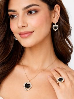 SUGARFRILL - Gold-Plated Heart Shaped Stone Jewellery Set With Rings navy Blue