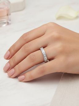 SUGARFRILL - Rhodium-Plated American Diamond Wide Band Ring (9.5)