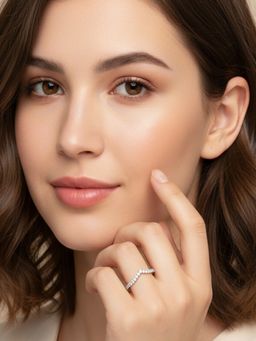 SUGARFRILL - Rhodium-Plated American Diamond V-Shaped Band Ring (9.5)