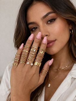 SUGARFRILL - Gold-Plated Multi Design Pack Of 22 With Heart Infinity Adjustable Rings (Pack of 22)