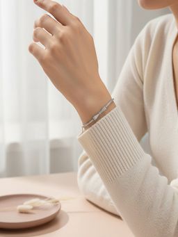 SUGARFRILL - Rhodium-Plated American Diamond Pave Bow Chain Bracelet