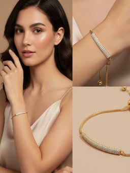 SUGARFRILL - Gold-Plated Adjustable Ad Studded Slider Bracelet