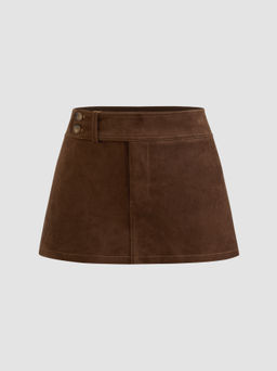 Cider - Suede Low Rise Solid Button Mini Skirt