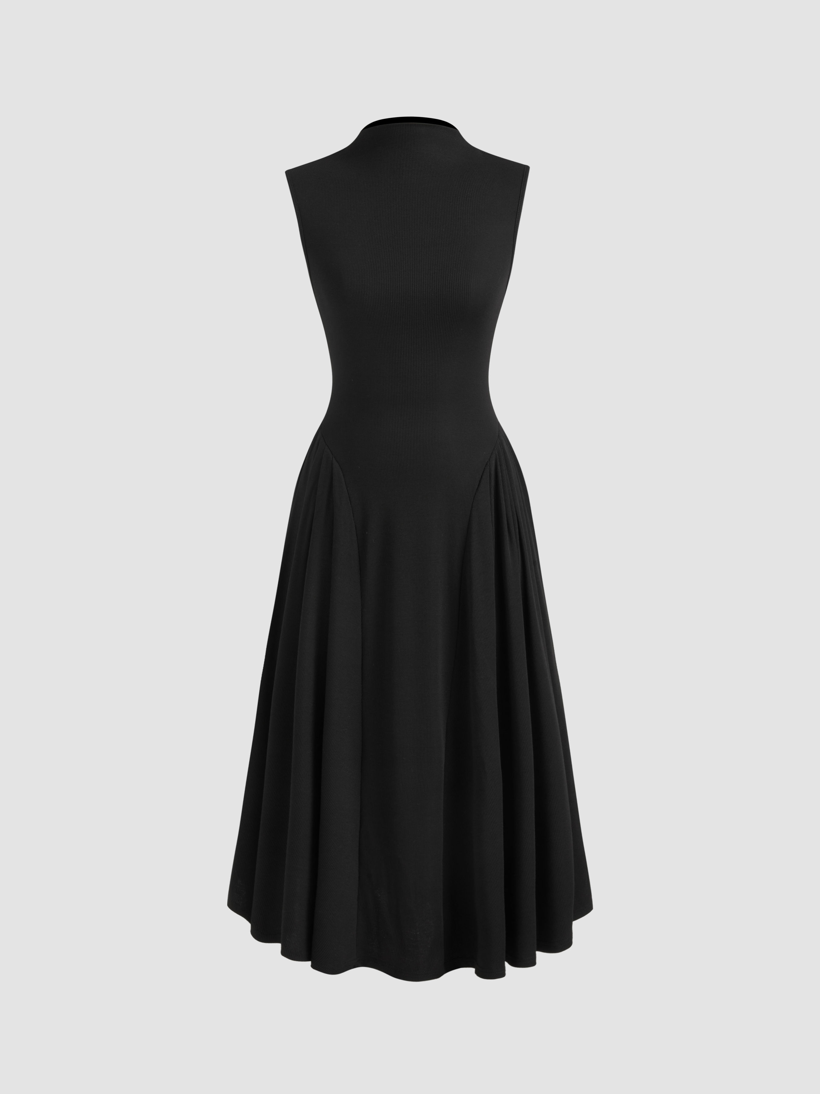 High Neck Solid Ruffle Midi Dress-image-42