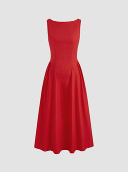 Cider - Boat Neck Ruffle Midi Dress