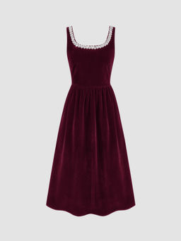Cider - Velvet Rhinestone Ruffle Maxi Dress
