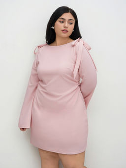 Cider - Boat Neck Bowknot Ruched Mini Dress Curve & Plus