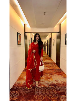 Label Aishwaryrika - Persian Maroon Chikankari Kurta With Palazzo And Dupatta (Set of 3)