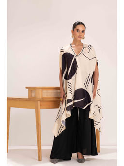 SEW - Black And Cream Abstract Print Kaftan with Palazzo (Set of 2)