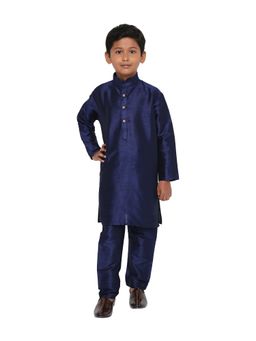 Maharaja - Kids Banarasi Dupion Silk Kurta Pyjama in Dark Blue for Boys (Set of 2)