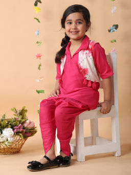 Kinder Kids - Girls Regular Pure Cotton Kurta and Dhoti with Jacket