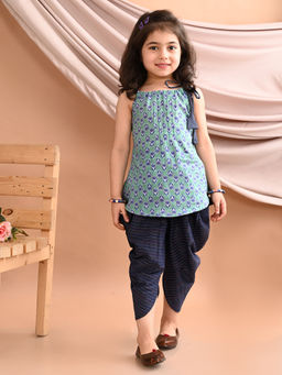 Kinder Kids - Girls Woven Design Pure Cotton Straight Top With Dhoti