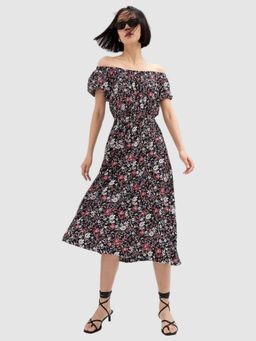 GAP - Women's Off-Shoulder Floral Short Sleeve Midi Dress