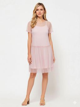 HOUSE OF S - Blush Mesh-Layered Skater Dress