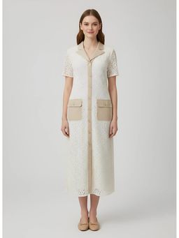 HOUSE OF S - Women's Ivory Lace Contrast Pocket Shirt Dress
