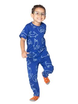 Reedoo - Poodle Half Sleeve Co-Ord with Joggers In Blue (Set of 2)
