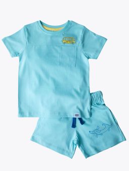 Reedoo - Colorburst Half Sleeve T-Shirt and Shorts Co-Ord In Mint Blue (Set of 2)