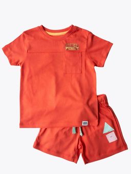 Reedoo - Colorburst Half Sleeve T-Shirt and Shorts Co-Ord In Red (Set of 2)