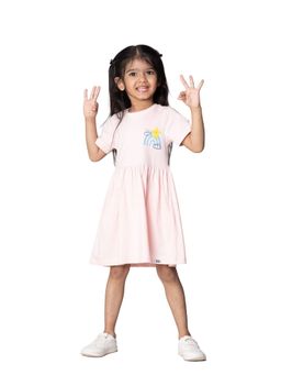 Reedoo - Rainbow Star Half Sleeve Dress with Pockets In Pink