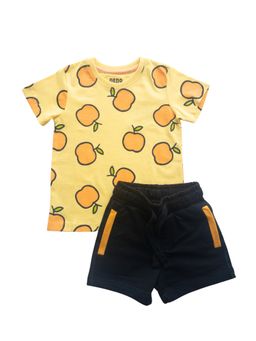 Reedoo - Fruit Buddy Half Sleeve T-Shirt and Shorts In Yellow and Black (Set of 2)