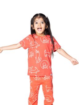 Reedoo - Poodle Round Neck Half Sleeve T-Shirt In Red