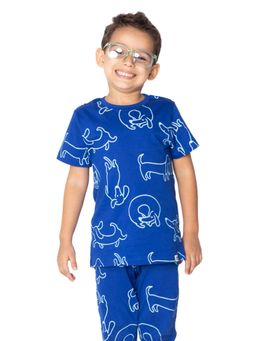 Reedoo - Poodle Round Neck Half Sleeve T-Shirt In Blue