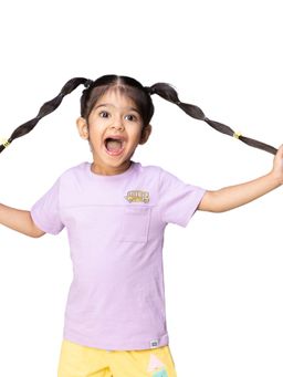 Reedoo - School Bus Round Neck Half Sleeve T-Shirt In Lavender