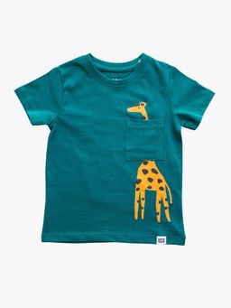 Reedoo - Pocketful Of Giraffe Round Neck Half Sleeve T-Shirt In Green