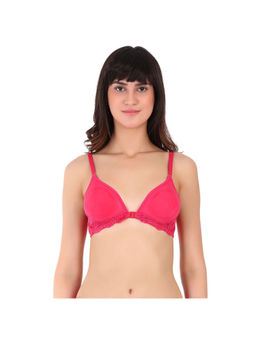 Clovia - Cotton Rich Solid Non-Padded Demi Cup Wire Free Plunge Bra - Red
