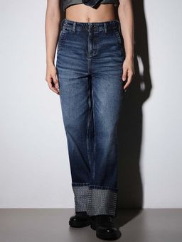 ONLY - Womens Solid Straight Fit High Rise Blue Jeans