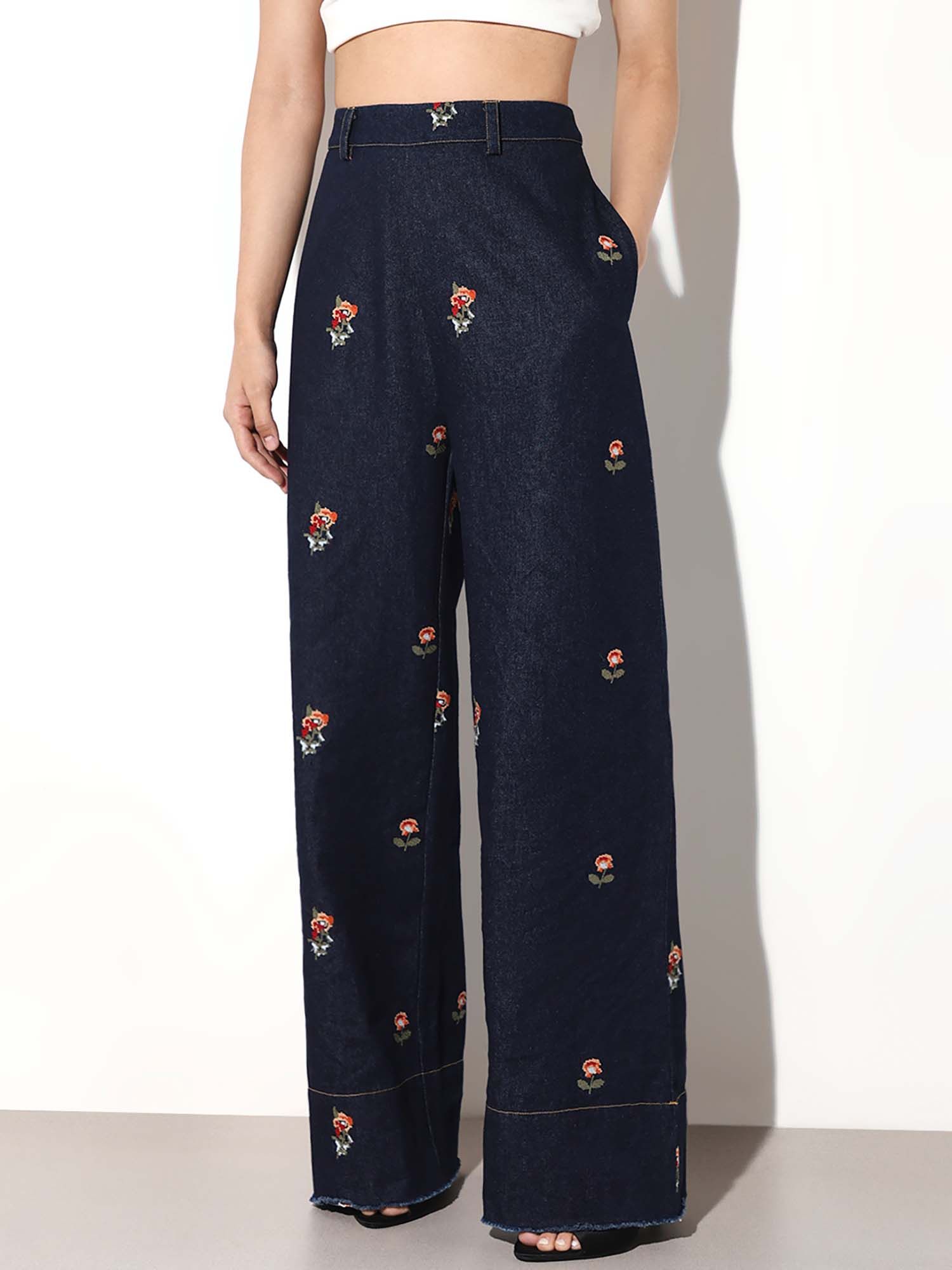 Womens Embroidered Straight Fit High-Rise Blue Jeans-image-28