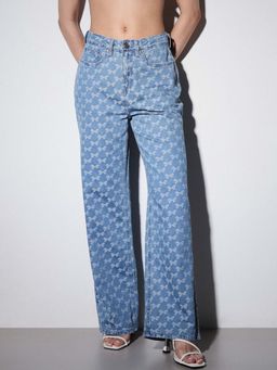 ONLY - Womens Embroidered Straight Fit Mid-Rise Blue Jeans