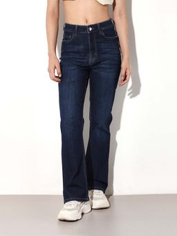 ONLY - Womens Solid Straight Fit High-Rise Dark Blue Jeans