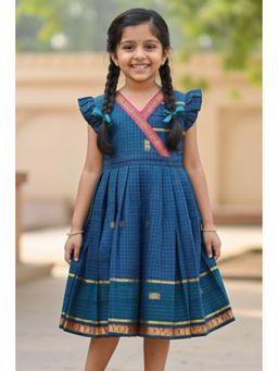 Lagorii - Bottle Green Traditional Dress with Zari Border