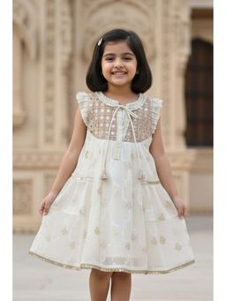 Lagorii - Cream Zari Embroidered Dress