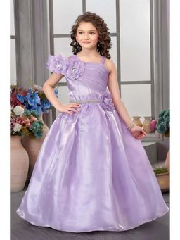 Lagorii - Elegant Lavender Pleated and Floral Embellished Gown