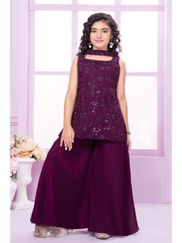 Lagorii - Sequin Embroidered Kurta Palazzo with Dupatta- Purple