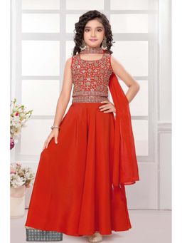 Lagorii - Embroidered Top and Palazzo with Dupatta - Orange