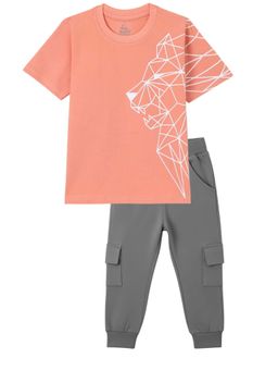 FUNKRAFTS - Boys Tiger Printed T-Shirt and Jogger - Peach