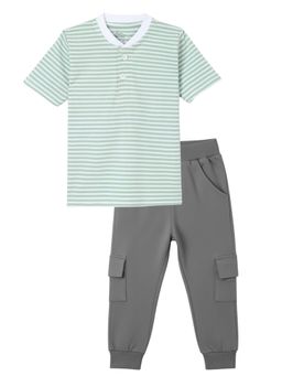 FUNKRAFTS - Boys Strips Printed T-Shirt and Jogger - Grey