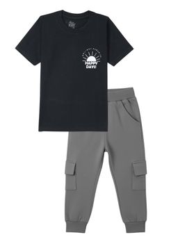 FUNKRAFTS - Boys Typographic Printed T-Shirt and Jogger - Grey