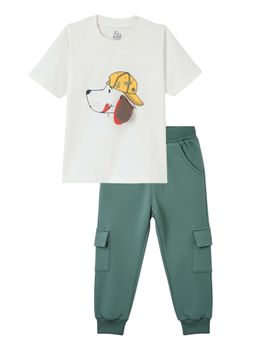 FUNKRAFTS - Boys Puppy Printed T-Shirt and Jogger - Green