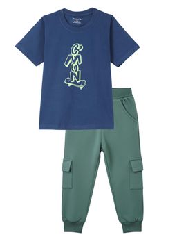 FUNKRAFTS - Boys Graphic Printed T-Shirt and Jogger - Green