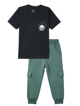 FUNKRAFTS - Boys Typographic Printed T-Shirt and Jogger - Green