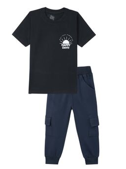 FUNKRAFTS - Boys Typographic Printed T-Shirt and Jogger - Navy Blue