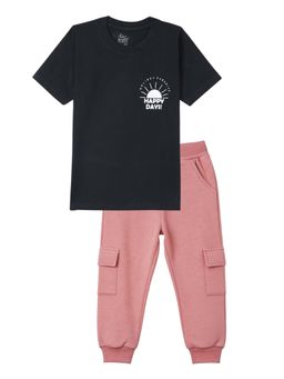 FUNKRAFTS - Girls Typographic Printed T-Shirt and Jogger- Black