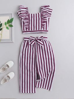 The Magic Wand - Frill Detailed Stripes Bow Co-Ord with Belt-White