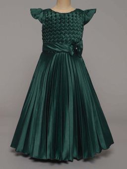 The Magic Wand - Bow Embelished Cap Sleeves Long Gown Dress For Girls-Green