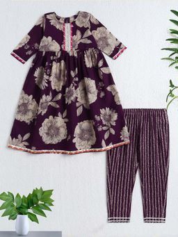 The Magic Wand - Cotton Floral Printed Gota Lace Kurta and Pant - Purple