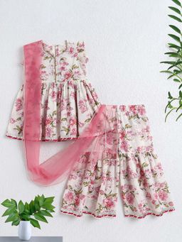 The Magic Wand - Cotton Frill Slevees Kurta Sharara with Dupatta- Off White